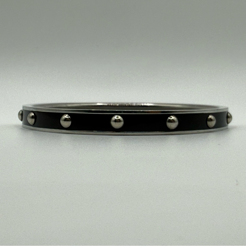 Coach Vintage Brown‎ Enamel and Silver Tone Nailhead Bangle Bracelet